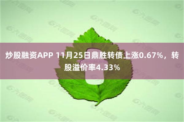 炒股融资APP 11月25日鼎胜转债上涨0.67%，转股溢价率4.33%